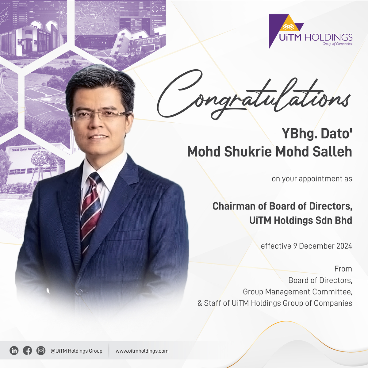 Congratulations and Welcome, Dato' Mohd Shukrie Mohd Salleh